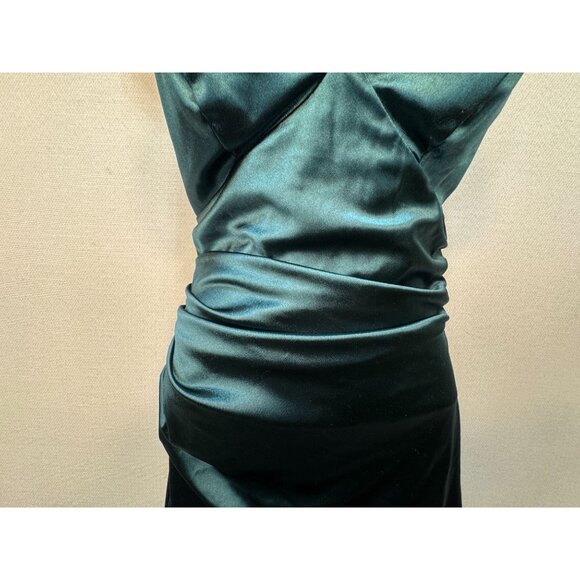 B. Darlin Womens Satin Strappy Ruched Dress Size M Emerald Green Sexy - Picture 7 of 12